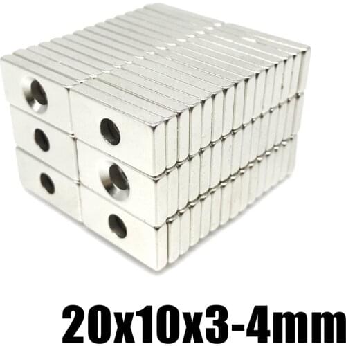 5/10/20/50/100Pcs 20x10x3-4 Block NdFeB Neodymium Magnet N35 Super Powerful imanes Permanent Magnetic 20 x 10 x3 Hole 4