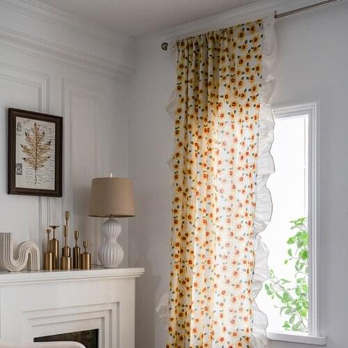 American Country Sunflower Lotus Leaf Bay Window Curtains Living Room Study Semi Blackout Curtains Bathroom Partition Curtains