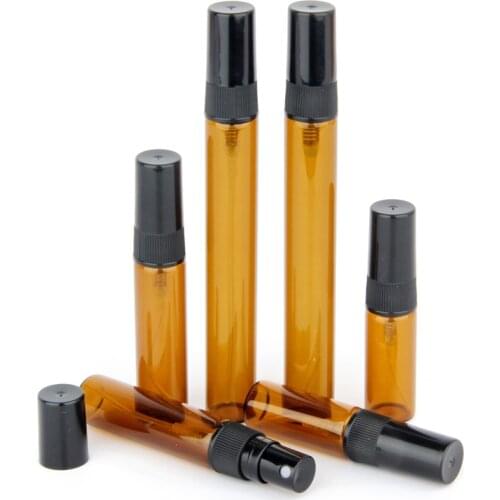 50Pieces/Lot 3ML 5ML 10ML Portable Amber Glass Bottle Essential Oil Spray Bottles Brown Travel Refillable Bottle Mist Sprayer