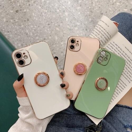 For iPhone 11 Case Luxury Electroplated Gold Plated Phone Stand Ring Holder Cases for iPhone 12 Pro Max 8 Plus 7 XS XR SE 2020 X