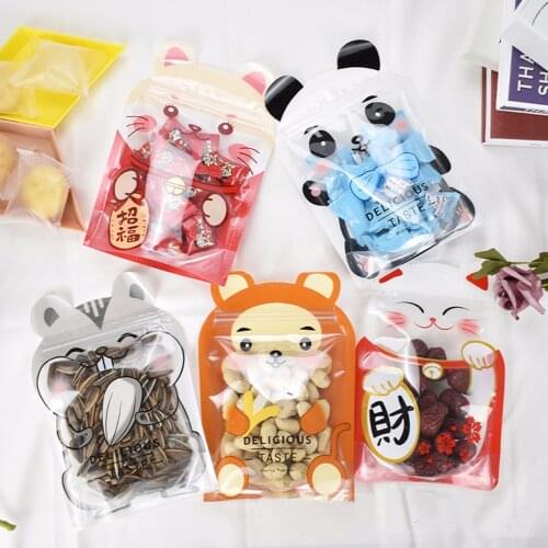 Cartoon PET Grip Seal Zip Lock Bags Cat Mouse Panda Animal Nut Snacks Candy Bag Wedding Party Reusable Reclosable Food Pouches