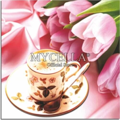 Flowers 5D DIY Diamond Painting Cross Stitch Needlework Round Rhinestone Mosaic Coffee Tulip Diamond Embroidery Christmas Crafts