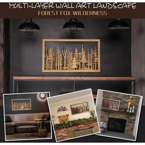 Wooden Trees Decoration Wall Art - Forest Nature Trees Wilderness Multilayer Fireplace Cottage Outdoors Landscape Office Decor