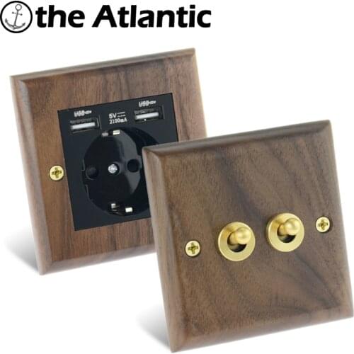 Wood Retro Toggle Switch Vintage Solid Lever Lamp Light Switch Wall Power Socket Brass Lever RJ45 TV EU France Black Walnut