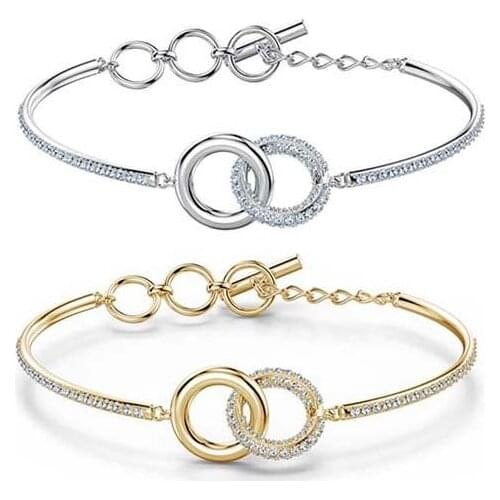 Brand 1:1 creative design diamond double ring buckle bracelet, exquisite simple charm lady silver jewelry