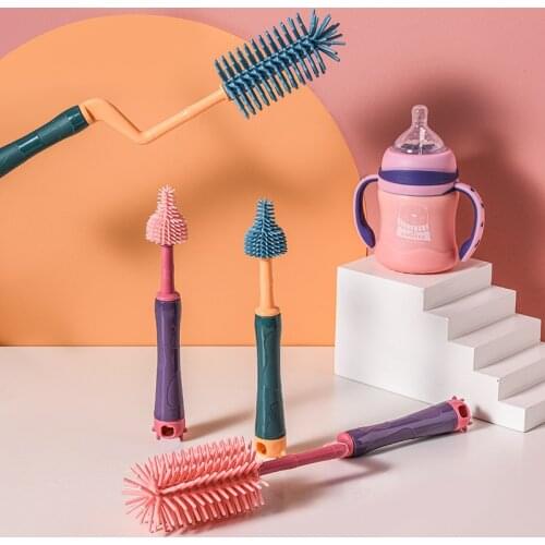 Baby Silicone Nursing Bottle Brush Cleaner Hand 360 Degree Rotation Milk Water Feeding Bottle Nipple Pacifier Cleaning Brush