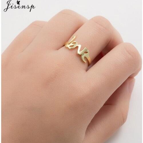 Jisensp Romantic LOVE Letter Finger Rings Simple Creative Adjustable Ring Wedding Jewelry for Women Girls Engagement Gift Bijoux