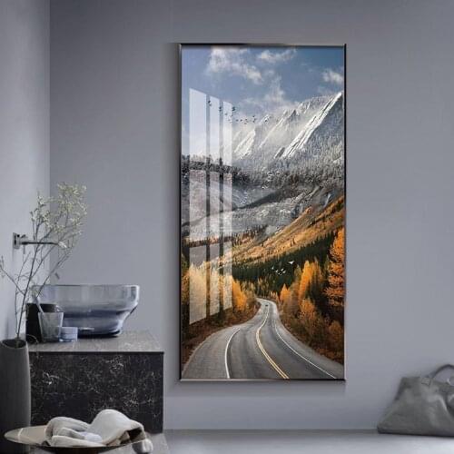 Beautiful Highway Snow Mountain forest birds Modern Nordic decorative Picture Canvas Wall Art Poster for room Porch office decor