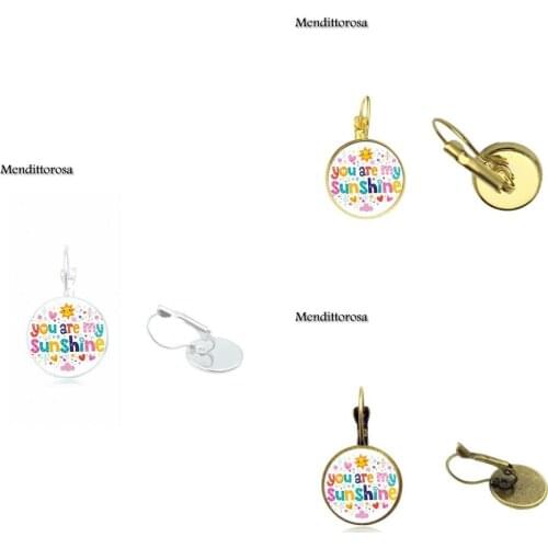 Mendittorosa you are my sunshine Fashion Glass Cabochon Bronze/Silver/Golden Clip Ear Hook Drop Earrings Vintage For Women