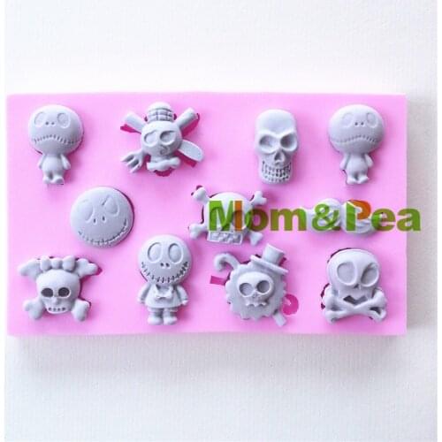 Mom&Pea 0802 Free Shipping Cartoon Skeleton Skull Shaped Silicone Mold Cake Decoration Fondant Cake 3D Mold Food Grade