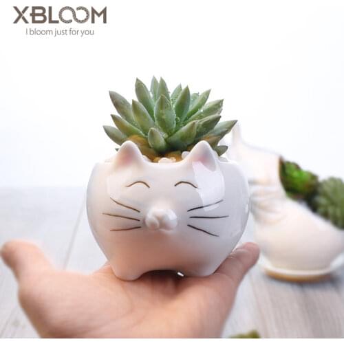 Cartoon Cat Polar Bear Penguin Ceramic Flower Pot Vase Home Desktop Flowerpot Fortune Cat Statue Sticker Birthday Wedding Gift
