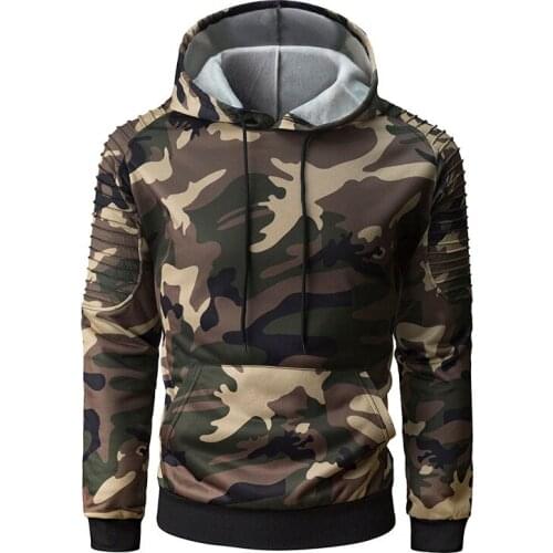 2020 Fashion Hoodie Men Personalized Pleated Raglan Sleeves Camouflage Sweatshirts Mens Hooded Pullover