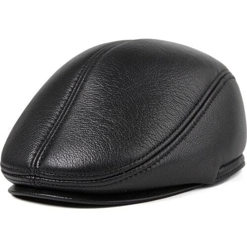Mens Genuine Leather Hat Cap Male Visors Hat Male Autumn Winter Warm Outdoor Leather Cap Female Sheepskin Hat B-8804