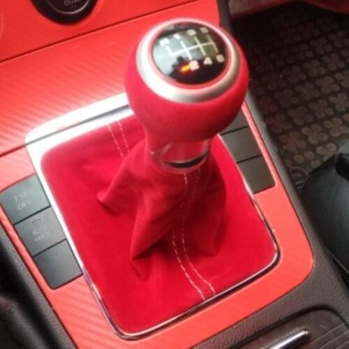 Soft Suede Leather Red Complete 5 6 Speed Gear Stick Shift Knob Boot Kit For Volkswagen V-W Golf 5 6 MK5 MK6 R32 G-TI 2004-2009