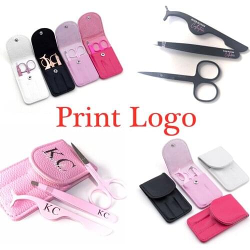 New 4 colors 4 PCS Eyebrow Tweezers Set Stainless Steel Hair Removal Eye Tweezers with Pinki/white/black Bag scissors