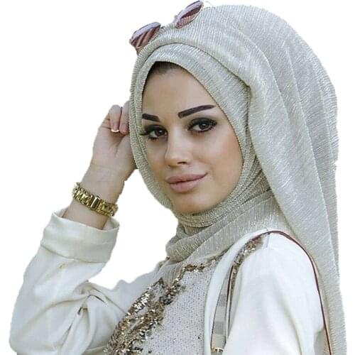 Solid Scarf Women Veil Hijab Scarf Cosy Wrinkled Scarves and Shawl Muslim Scarves Arab Hijabs Shinny