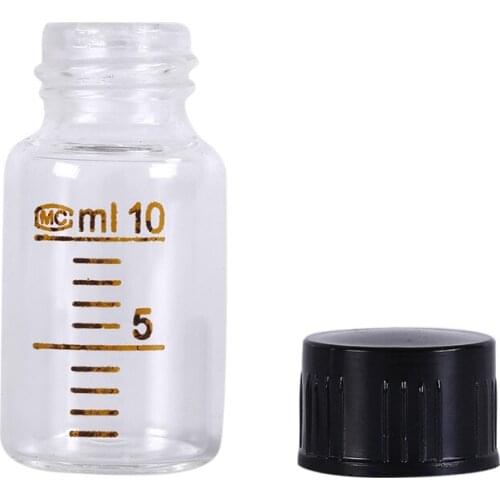 1pc 10ml Plastic Black Screw Cap Graduated Round Glass Reagent Bottle Screw On Cover Graduation Sample Vials