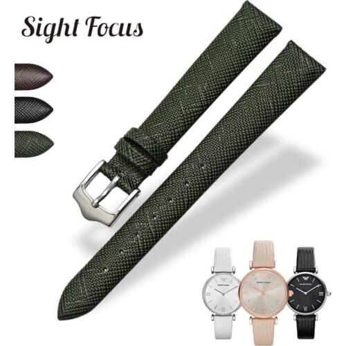 14mm Lizard Grain Calf Leather Watch Strap for Women Watchbands For Armani AR1876 1681 1678 1726 Watch Band Lady Bracelet Belts