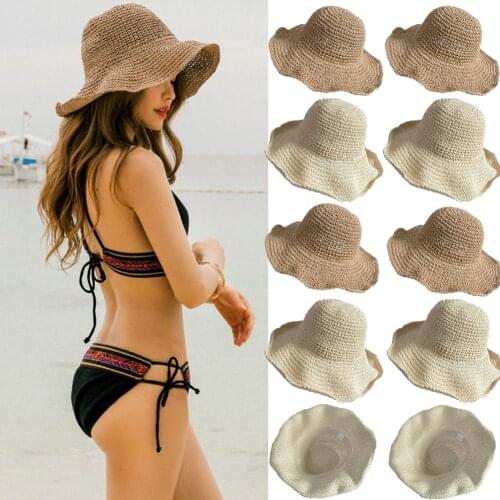 Boho Style Bow Sun Hat Wide Brim Floppy Bucket Hats For Women Beach Panama Straw Dome Bucket Hat Holiday Shade Hat