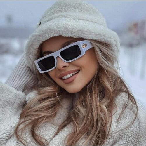 Unisex Candy Color Rectangle Sunglasses For Women Men Luxury Brand Hip Hop Sun Glasses Men Female Trend Metal Decoration Shades