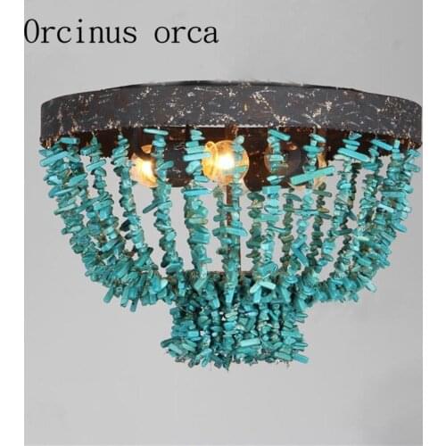 American style retro old iron door lamp personalized round bedroom corridor aisle balcony blue stone ceiling lamp