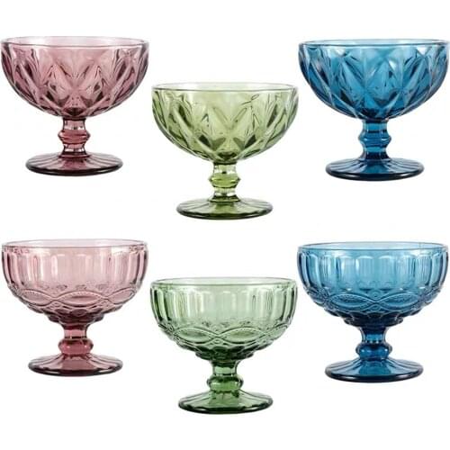 Salad Glass Bowl Glass Russian Retro Relief Style Salad ice Cream Shake Goblet Cup Restaurant Hotel Banquet Household Items