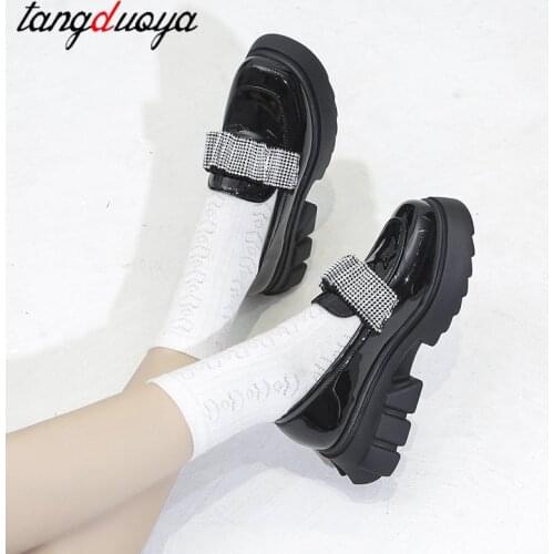 Rhinestone Harajuku shoes Lolita Mary Jane Shoes For Woman Spring Platform Ladies Loafers Vintage Soft Slip On Chain Oxford Shoe