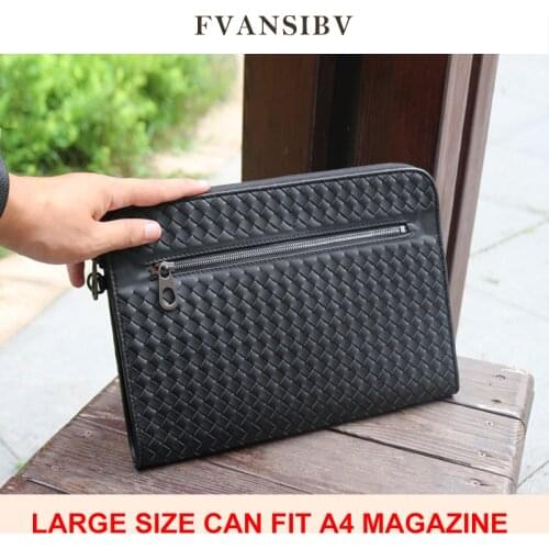 Mens Clutch Bag 100% Genuine Leather Large Capacity A4 Luxury Brand Woven Bag Business Simple Style Classic Envelope Bag New