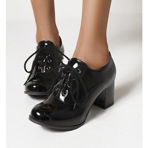 2021 New Spring Pumps Women Shoes Platform Heels Patent Leather Fashion Shoes Woman Dress Shoes High Heels Lace Up