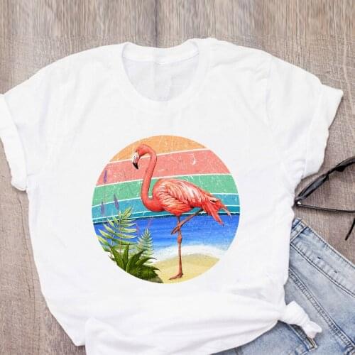 Summer 2020 Flamingo Womens T-shirts Harajuku Funny Cartoon Print Top Female T Shirt Streetwear Casual O-neck Lady Tee Clothes