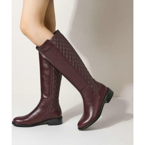 QZYERAI New British Style Fashion Knee High Boots Pleated Chunky Heels Pumps For Women Winter Working Basic Boots Motorcycle