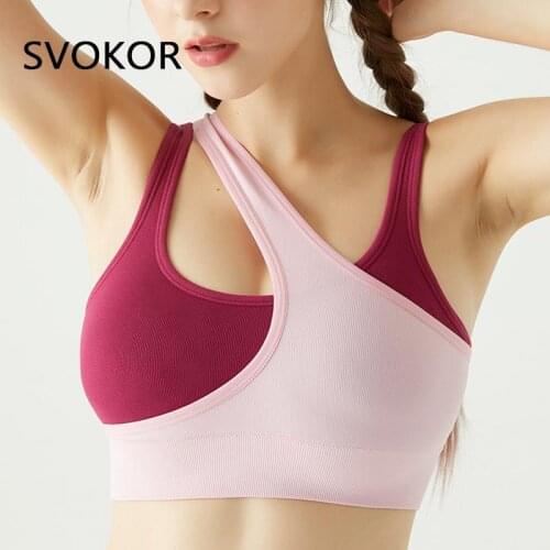 SVOKOR Women Sports Bra Sexy Push Up Tank Tops Workout Patchwork Color Ladies Front Cross Side Bandage Shockproof Lingerie Gym