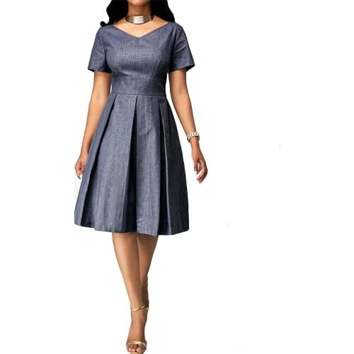 Summer Dress Women 2021 Vintage Sexy V-neck High Waist Party Vestidos Casual Plus Size Slim Solid Office A-Line Dresses 5XL