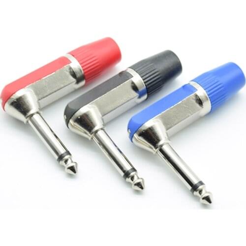 1pc 6.35mm / 6.5mm 3 Pole Stereo Plug Audio Male Plug Connector 90 Degrees Amplifier Microphone 6.35mm TRS Plug red black blue