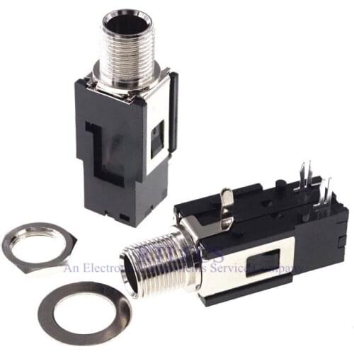 10pcs Thread lock panel mount 1/4" 6.35 mm Mono phone Jack Headphone socket 2 conductor 3 contact single switch right angle