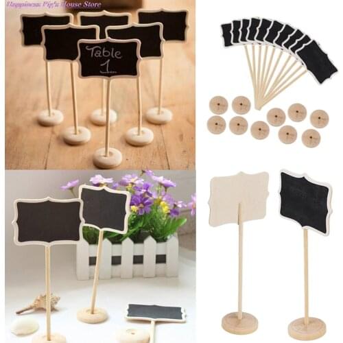 10pc Mini Paint Wood Board Small Wooden Chalk Blackboard Wedding Kitchen Restaurant Signs Writing Notice Message Black Color