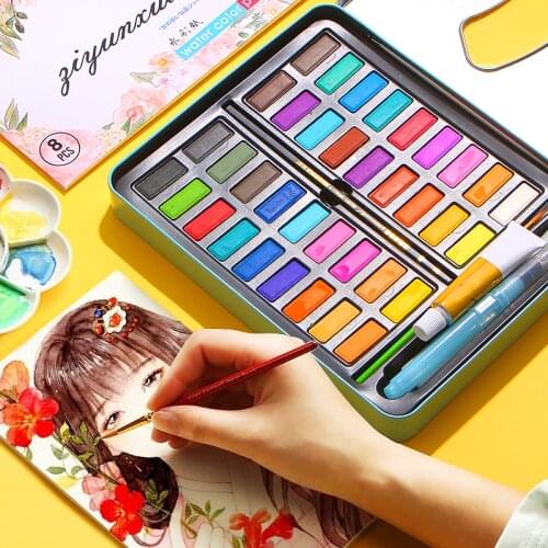 12/18/24/36 Color Professional Solid Watercolor Paint Set for Children Drawing Brush Box Set Pigment Painting Art Supplies