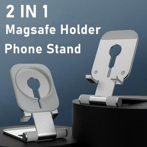 2IN1 Portable Alloy Phone Holder Stand For Magsafe Iphone 12 11 XS Xiaomi Samsung Desk Foldable Mobile Phone Support Smartphone