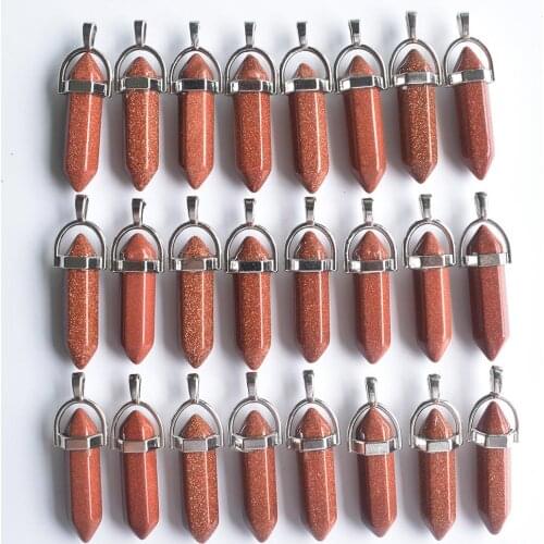 2020 Popular gold sand stone bullet shape charms point Chakra pendants for jewelry making 24pcs/lot Wholesale free shipping