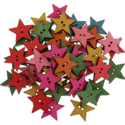 50 Pieces Mixed Star Shapes Wood Buttons 2 Holes for Scrapbooking Craft