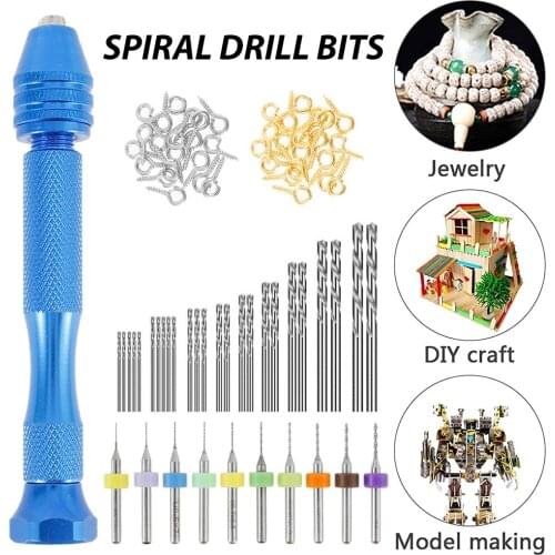 76 Pcs/set Mini Micro Aluminum 0.3-1.2mm Hand Drill with Keyless Chuck Rotary Tools Wood Drilling + HSS Twist Drill Bits Kit
