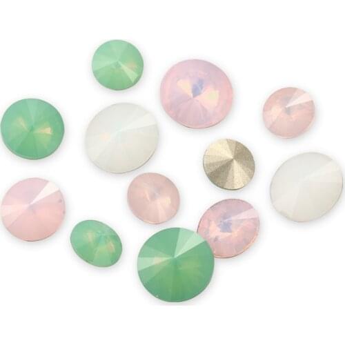 Astrobox Crystal Glass Round Rhinestones Opal Stone Rivoli For Clothing Loose Rhinestones Green Opal Gule On Garment DIY Stones