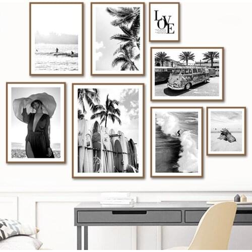 Car Coconut Tree Surfboard Pineapple Sea Wall Art Canvas Painting Nordic Posters And Prints Wall Pictures For Living Room Decor