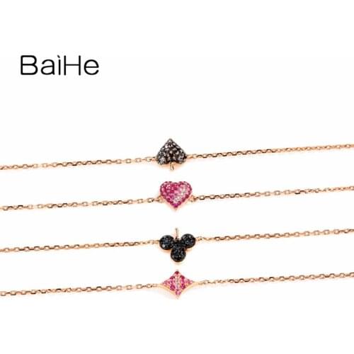 BAIHE Solid 18K Rose Gold 0.23ct natural Pink Sapphire Bracelets for Women Wedding Women Trendy Fine Jewelry Chain Link браслет