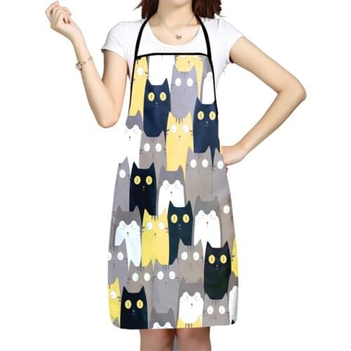 Little Cat Cartoon Pattern Oxford Fabric Apron For Men Women Bibs Home Cooking Baking Cleaning Aprons Kitchen Accessory