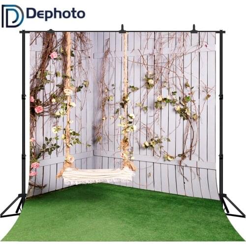 DePhoto Spring Wooden House Lawn flower Swing Photography Backgrounds vinyl Photographic Backdrops For Photo Studio