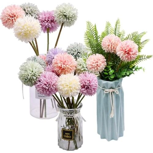 1/2/3/5pcs Artificial Silk Dandelion Ball Fake Flower Bouquet Wedding Holding Flowers For Valentines Day Home Decorati Supplies