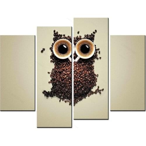 No Framed 4 Panel Image Coffee Bean Decorative Owl Hd Hd Canvas Print Painting Artwork Wall Painting Art
