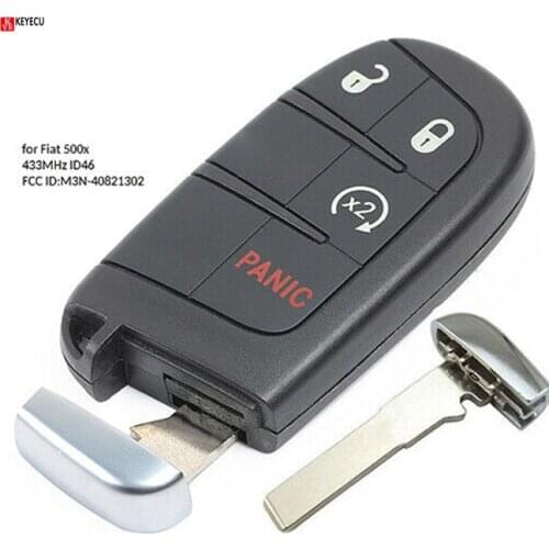 Keyecu 433MHz ID46 Chip Replacement 4 Button Smart Remote Key Fob for Fiat 500L, for Jeep Renegade 2015-2018 FCC:M3N-40821302