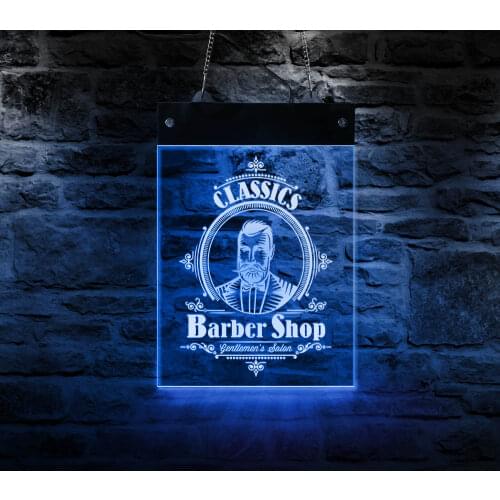 Classic Barber Shop Business LED Lighting Sign Gentlemens Salon Club Wall Hanging Lamp Acrylic Light Board Hairdresser Gift